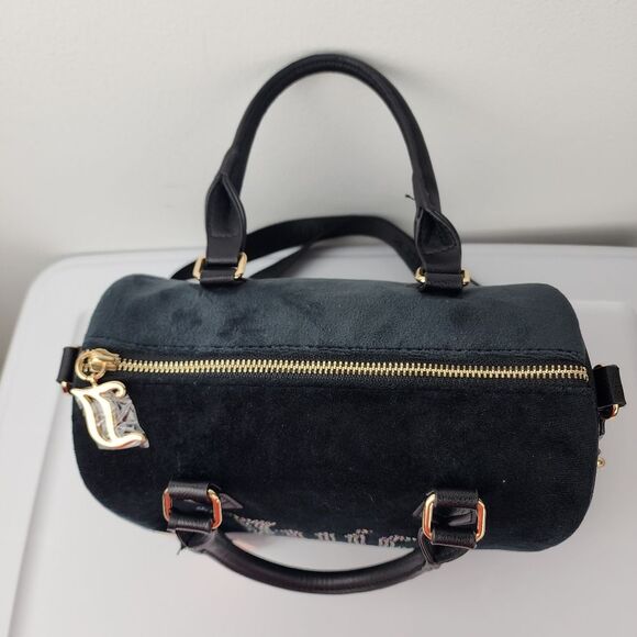 Juicy Couture Bag Obsession Satchel Black Velour Velvet Rhinestone Purse Handbag - Picture 4 of 14